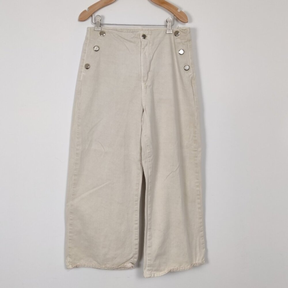 Zara Women's Wide Leg Jeans in Cream Size 6 Denim